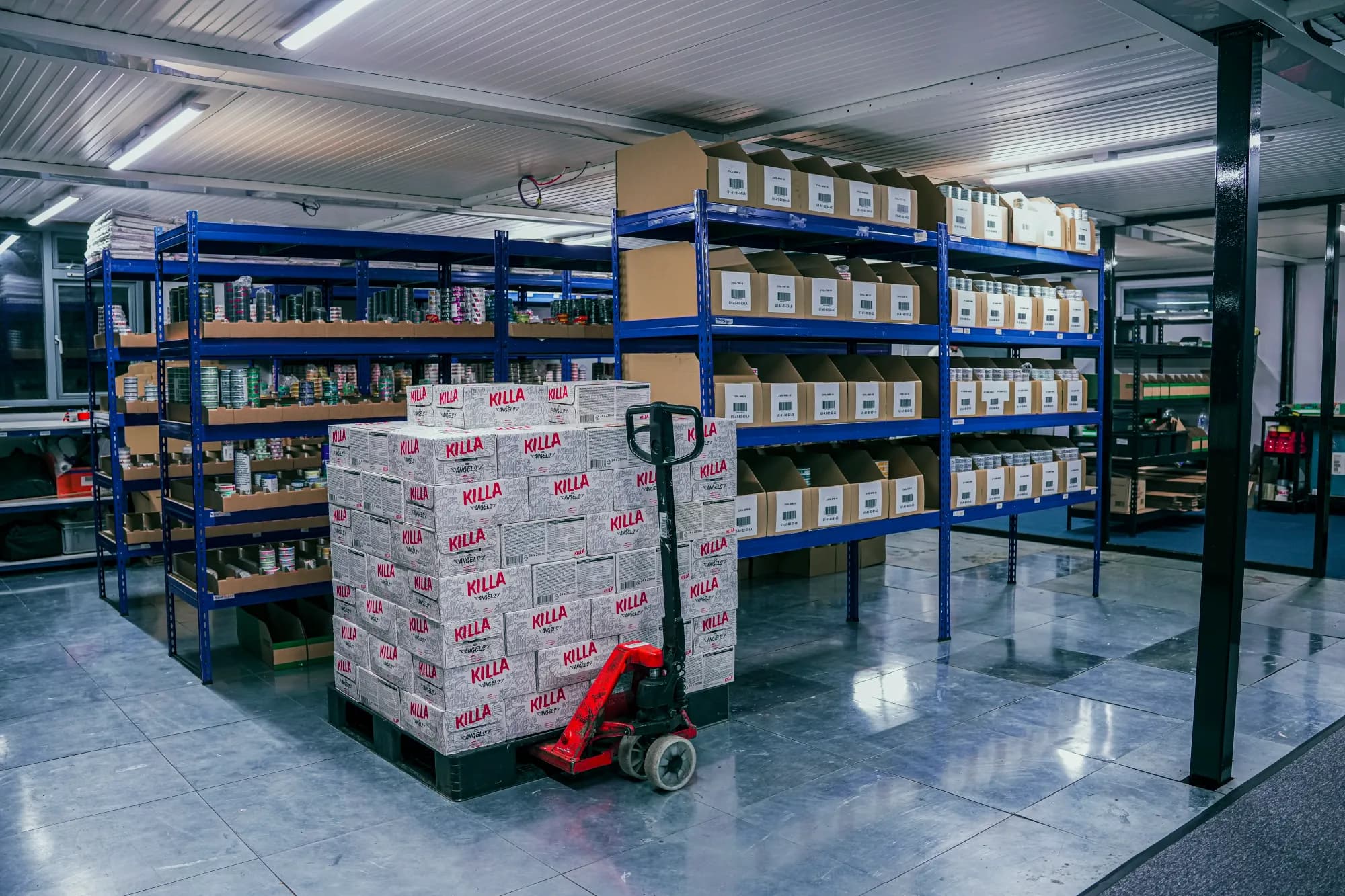 POUCHUP's UK warehouse shelves stocked with nicotine pouches